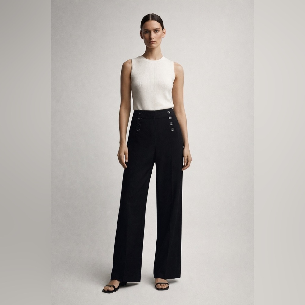 Black Wool Sailor Button Wide Leg Trousers | Minimalist Quiet Luxury H&M 14